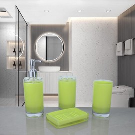 Bathroom Accessories Thick Acrylic Plastic Cup, Toothbrush Holder, soap Dispenser, soap Plate, Four Piece Set of Bathroom Supplies, Cylindrical Type Simple Style (Green)