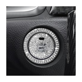 BELOMI 2 Pcs Bling Car Engine Start Stop Button Decorative Ring, Crystal Rhinestone Push Start Button Protective Decal, Bling Car Accessories for Wowen (with Hole/White)