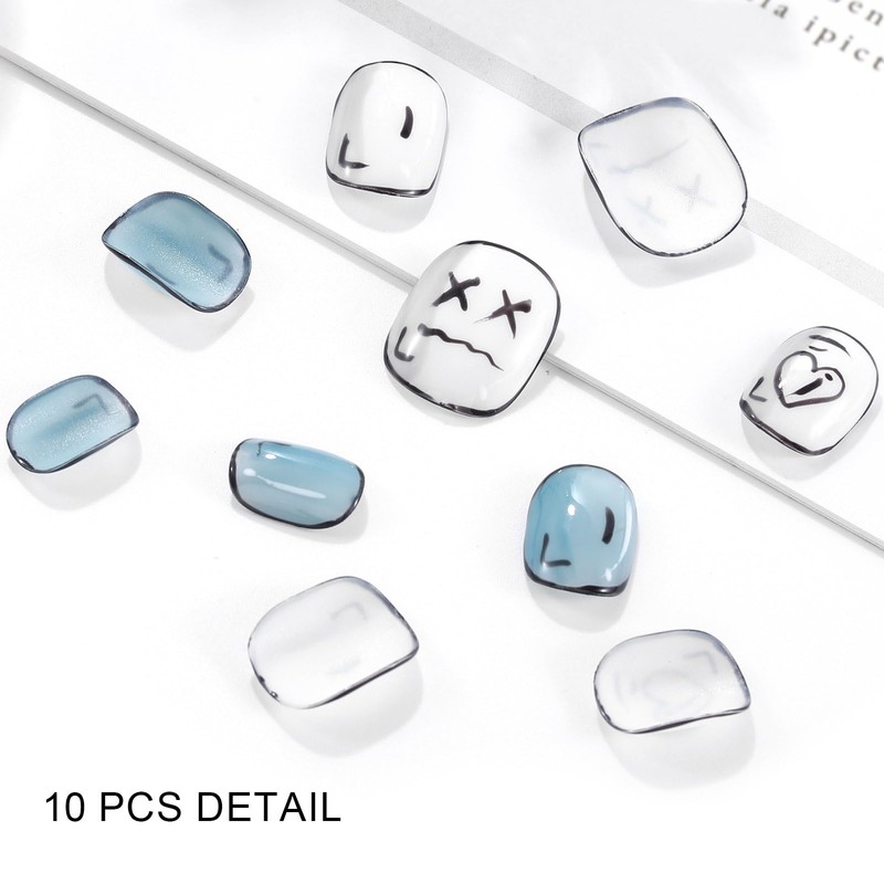 Sethexy Short Square Artificial Nail Painted Cute Funny Handmade False