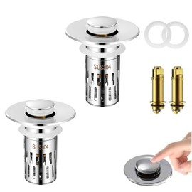 2Pcs Stainless Steel Floor Drain Filter, Universal Pop Up Sink Drain Strainer,for US 1.15-1.45" Universal Replacement, Bathroom Sink Stopper Hair Catcher with Removable,with Basket Hair Catcher