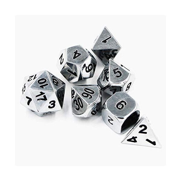 Metal Polyhedral Dice Set for Dungeons & Dragons DND (Mithril)
