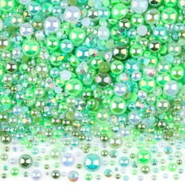 Kikonoke 3900+ Pcs Rhinestones and Pearls Kit, 2-10mm Flatback Gems for Nail Art, Tumbler Decoration, DIY Crafts, 7 Colors Mixed DIY Supplies (Green)
