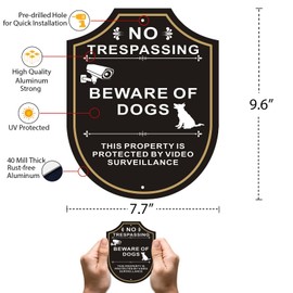 2 Pack Beware of Dog Signs for Fence, 9.6 x 7.7 inches, No Trespassing This Property is Protected by Video Surveillance Sign, Rust-Free/Fade Resistance Aluminum, Easy Mounting, Indoor/Outdoor Use