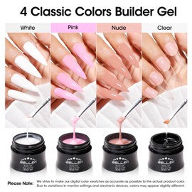 GELLEN Builder Gel Set for Nails,10 In 1 Hard Nail Extension Poly Gel Soak Off UV Gel Polish Set 4 Colors Clear Milky White Classic Pink Nude Apex Sculpting Thickening Nails Salon Home Manicure