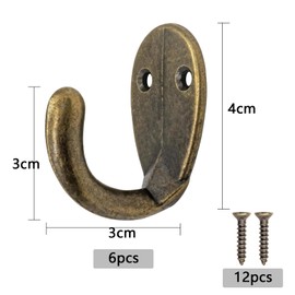 Pack of 6 Vintage Coat Hooks, Clothes Hooks, Vintage Coat Hooks, Towel Hooks, Vintage Style, Suitable for Hanging Coats, Scarves, Towels, Hats