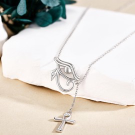 YAFEINI Eye of Horus with Ankh Necklace 925 Sterling Silver Ankh Cross Necklace Eye of Horus Pendant Necklaces Ancient Egyptian Jewelry Gifts for Women