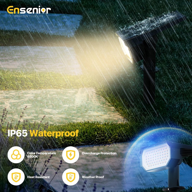 Ensenior Solar Spotlights Outdoor, Brightness Adjustable 6500K LED Solar Garden