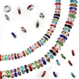 TOAOB 400pcs Multi Color Rondelle Spacer Beads Silver Czech Crystal Rhinestone Loose Bead 6mm 8mm Assorted Rondelle Charm Beads Assortments for Jewelry Making Bracelet Necklace