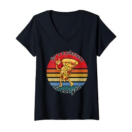 Womens It´s A Pleasure To Eat You Happy Pizza Me V-Neck T-Shirt