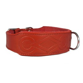 4doggies Red Leather Retro Embossed Dog Collar For Staffy Staffordshire Bull Terrier Bulldog (20-24 Inch - 2 Inch Wide)