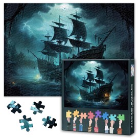 1000 Piece Jigsaw Puzzle for Adults Pirate Ghost Ship Sailing at Sunset Mysterious Ocean Adventure Dark Waves Challenging Puzzle Art Wall Decor Gift 27.5x19.7 Inches