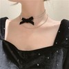 TseenYi Boho Layered Rhinestone Necklace Black Bow Necklace Silver Tennis
