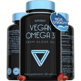Vegan Omega 3 Capsules - High Strength DHA from Algae Oil with Flaxseed Oil, Astaxanthin, Vitamin E - Algae Omega 3 Vegan - 60 Easy Swallow Softgel Tablets - Sustainable Vegetarian DHA Supplements