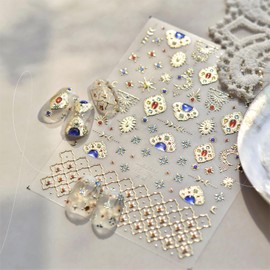 1 Sheets 5D Embossed Gold Nail Stickers for Nail Art Self-Adhesive Sun Moon Nail Art Stickers Bohemian Style Design Nail Decals for Women DIY Nail Decoration