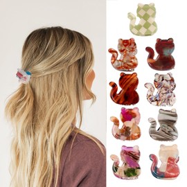 clino 9 PCS Hair Clips, Cute Small Mini Claw Clip, Cellulose Acetate Jaw Clamps Fashion Hair Accessories for Women (cat)