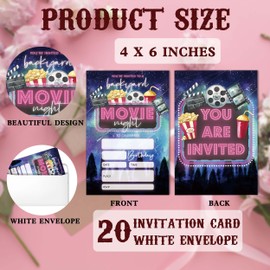 SIXEIGHT Movie Night Birthday Invitations, Movie Theme Party Invitations, 20 Fill-in Style Birthday Party Invitations with Envelopes for Girls Boys, Birthday Party Favor & Decoration (4"x6")-B16