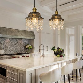 cloylinc Hanging Light Grey Glass Swag Light with 14.7 Ft Plug-in Cord and On/Off Dimmer Switch, Modern Crystal Chandelier Plug in Pendant Light for Bedroom Kitchen Sink, 9.84 inches, 1-Pack