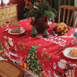 meioro Christmas Day Tablecloth, Snowflake Santa Claus Rectangle Table Cover,Waterproof Polyester Table Cloth, Xams Tree Kitchen Table Decoration for Festival Party, Dinner Protection(Marry,150x220cm)