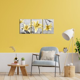 DuoBaorom Yellow and Grey Bathroom Decor Wall Art Lily Flower Canvas 12 x 16 inches