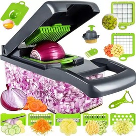 UNIQUE HOME 16 in 1 Vegetable Chopper, Onion Chopper, Cheese Slicer, Food Chopper, Salad Chopper, Mandoline Slicer n Cheese Grater with 8 Blades, Kitchen Veggie Chopper including Container_Grey