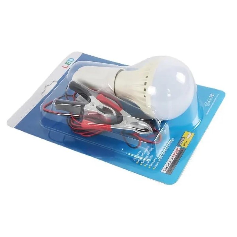 Portable Led Bulb with Crocodile Connector Clips E27 5W 12VDC