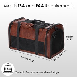 Monanller Fashion Leather Dog Carrier, Airline Approved Cat Carrier Soft Sided Pet Bag Carrier Purse for Puppy Kitten Small Animals Coffee