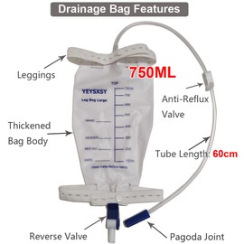 Urinary Drainage Bag with Anti-Reflux Chamber, 750 ml/25 oz 25" Drainage Tube,Deluxe Fabric Leg Bag(Pack of 4)