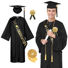 Alaiyaky Graduation Gown Cap Tassel 2024 Set, Unisex Matte Uniform Robe Bachelor Costume for High School College