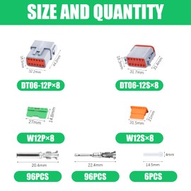 230 PCS Deutsch DT Grey 12 Pin Connectors 8 Set, Waterproof Electrical Wire Connector with Stamped Contacts and Seal Plug for Truck, Off-Road Vehicles, Construction, Agriculture, Motorcycle Wiring