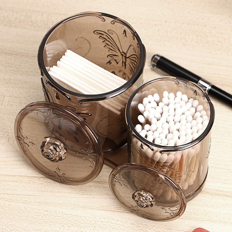 Hipiwe Acrylic Makeup Cotton Pad Q-Tips Holder with Cover -
