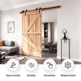 EaseLife 6FT Bypass Double Sliding Barn Door Hardware Kit,Single Track, Slide Smoothly Quietly, Easy Install (6FT Track Kit for Double 41" Wide Door)
