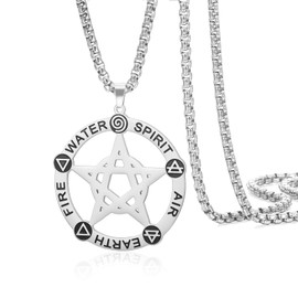 VASSAGO Pentagram Necklace for Men Women Stainless Steel Pentacle Pendant with Alchemy Symbol Pagan Wiccan Amulet Energy Jewelry (silver-box chain)