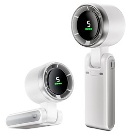 Foldable Handheld Fan, 5 Gear Wind Personal Fans, 5000mAh Battery Operated Mini Turbo Fans, USB Rechargeable Personal Fan for Outdoor Activities, Travel, Camping, Office, Working (White)