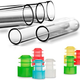 Plastic Test Tubes with Caps, Various Sizes, Choice of Cap Colours, Pack of 25, 75 x Ø 12mm