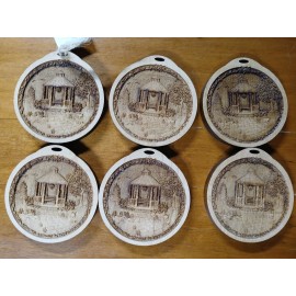 Unbranded Set of 6 Laser Engraved Gazebo Red Alder Round 3" Wooden Ornaments Coasters