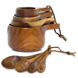 Kraft Kitchen Wooden Measuring Cups and Spoons Set - Wood Measuring Cups, Wooden Measuring Spoons Set, Wood Kitchen Accessories, Cute Measuring Cups, Measuring Set for Dry Ingredients
