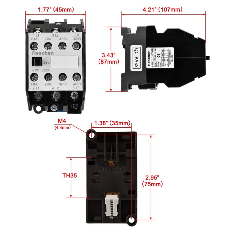 Heschen AC Contactor CJX1-22/22 24V Coil 50/60Hz 9.5KW 3 Pole
