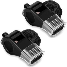 Timotech Set de 2 Silbatos Deportivos de Plástico con Cordón, Silbato Oficial de Sonido Fuerte y Nítido, Ideal para Entrenadores y árbitros (con Agarre bucal)