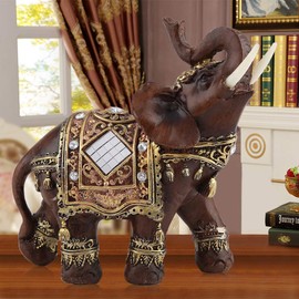 Tnfeeon Elephant Statue Wealth Figurine Wood Grain Lucky Feng Shui Craft Home Decoration (L)