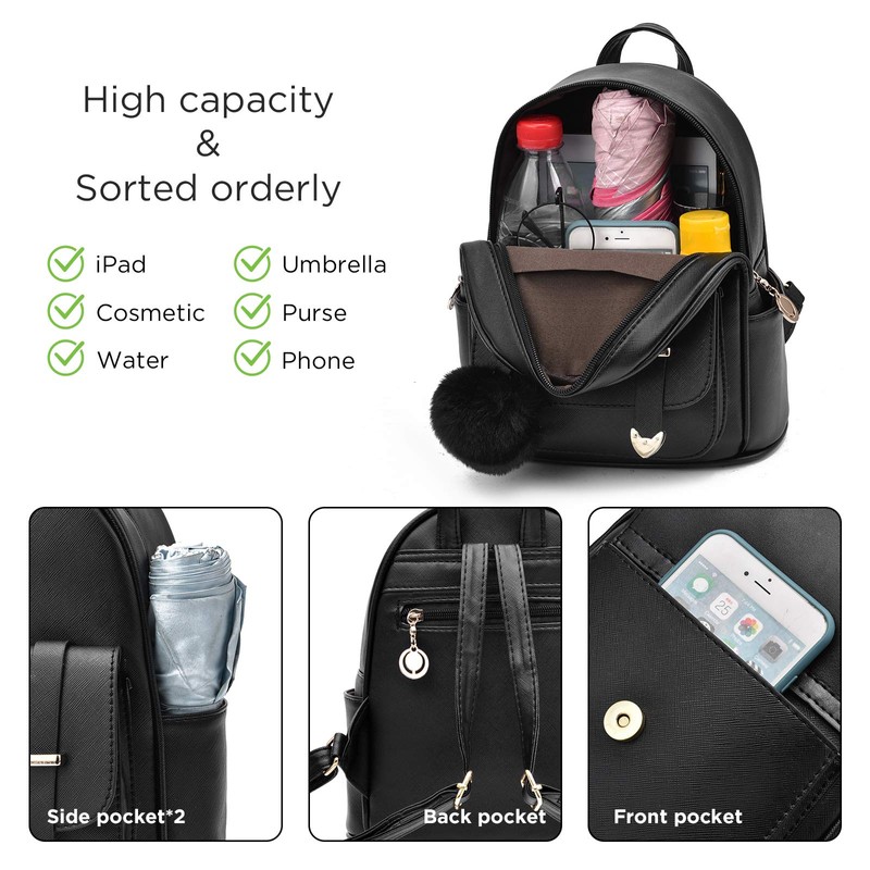 I IHAYNER Backpack Girls Womens Small PU Leather HairBall Backpacks