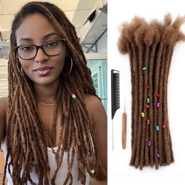 Coriario 16 Inch 30# Permanent Loc Extensions Human Hair Dreadlock Extensions for Men 30 Strands 0.6cm Dread Lock Real Hair Brown Human Dreads