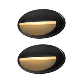 GKOLED 2-Pack Low Voltage LED Oval Riser Step Light, Landscape Stair Lights, 2W 40Lumen, 9-15V AC/DC, 2700K, Die-cast Aluminum, Powder Coated Finish, Matte Black, IP65 Waterproof for Outdoor