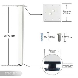 QLLY 28 inch Adjustable Metal Desk Legs, Square Office Table Furniture Leg, Table Leg, Set of 4 (White)