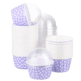 sourcing map 50 Set Cupcake Liners with Dome Lids, Muffins Liners Wrappers, Disposable Baking Cups for Wedding and Birthday Party Decoration Purple