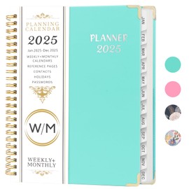 OWill 2025 Diary, 2025 Diary A5 Week to View, Diary 2025 from January to December, Monthly and Weekly Planner with Tabs, Inner Pocket Notes Page and Contacts Page, A5 Size (Lake Blue)