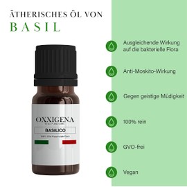 Oxxigena - Basil Essential Oil - 30ml - Made in Italy - 100% Pure, Natural, Vegan, GMO Free - Ideal for Aromatherapy, Massage Mixes