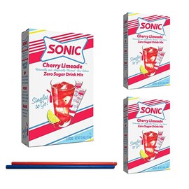 Sonic Drink Mix - Singles To Go Powdered Drink Mix, 3 Boxes with 6 Packets Each - 18 Total Servings, Sugar-Free Drink Powder, Low Carb Mix 3 box of Cherry Limade, Zero Guilt! Low Carb, Zero Sugar Drink Mix - Comes with 2 Paper Straws and 1 Exclusive PALi