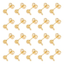 UNICRAFTALE 30 Pieces 304 Stainless Steel Stud Earrings Textured Ball Stud Earrings with Ear Nuts and Horizontal Loops Round Golden Earring for Making Earring Jewellery