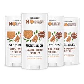 Schmidt's Schmidt's Aluminum-Free Vegan Deodorant Sandalwood & Citrus 4 Count for Women and Men, with 24 Hour Odor Protection, Natural Ingredients, Cruelty-Free, 2.65 oz