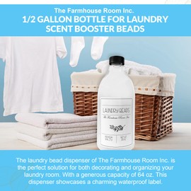 The Farmhouse Room Inc Laundry Beads Dispenser Bottle - Scent Beads Container for Laundry Room Organization - 1/2 Gallon BPA Free & PET Plastic Bottle for Laundry Beads with Waterproof Label - 64 oz
